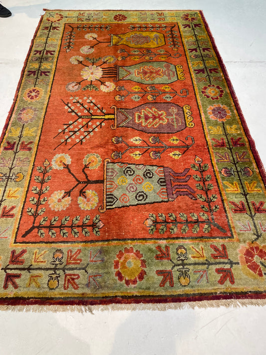 Hand-Knotted Wool Rug Khotan 5'7" x 8'8"