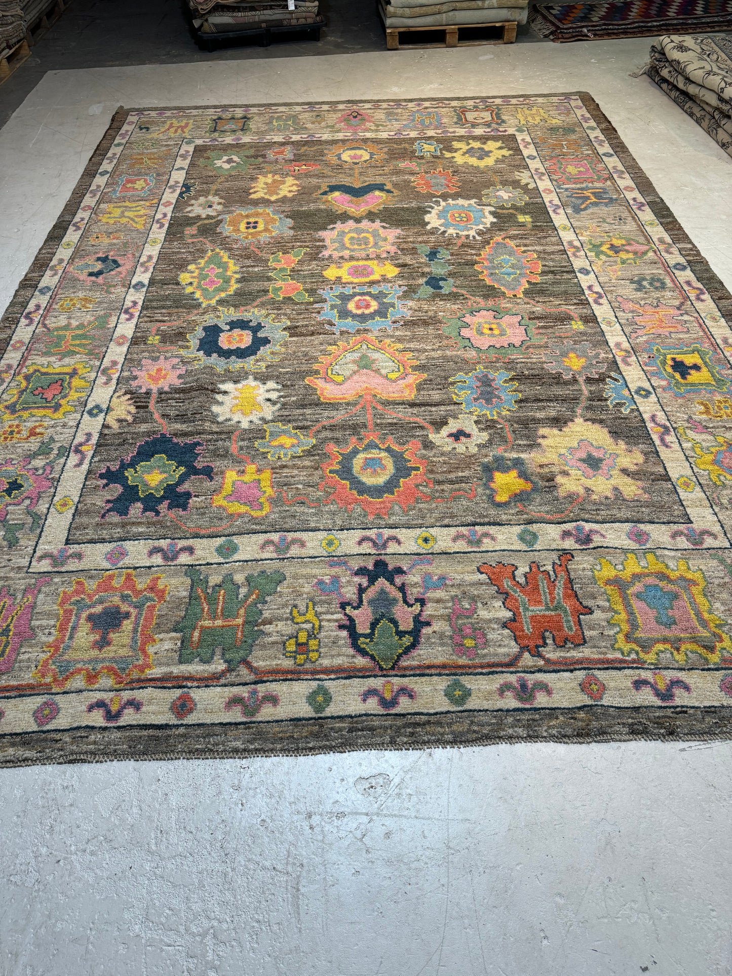 Hand-Knotted Wool Area Rug Tukish Oushak 10'2" x 14'3"