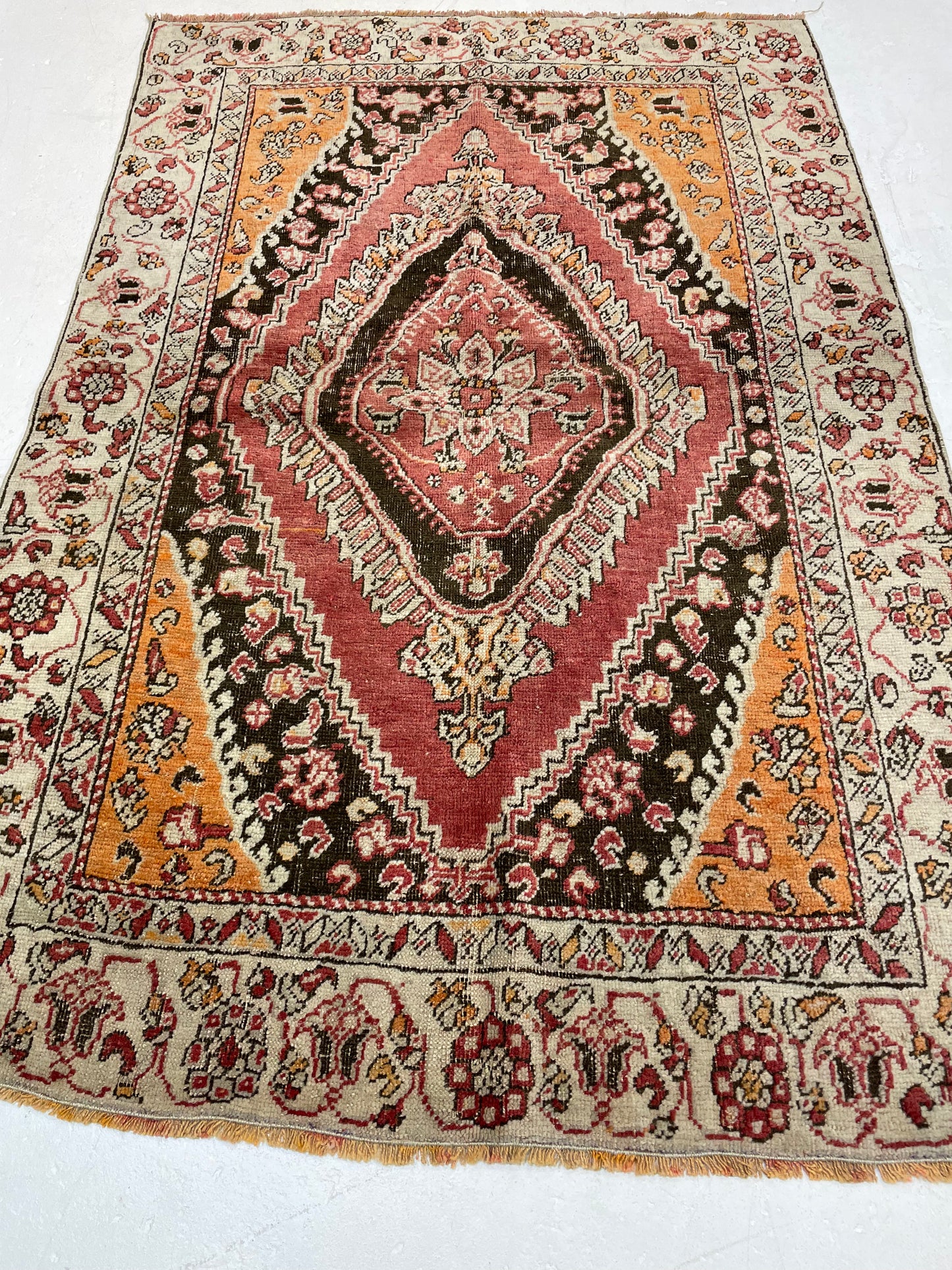 Hand-Knotted Wool Rug Turkish Oushak 3'4" x 4'11"