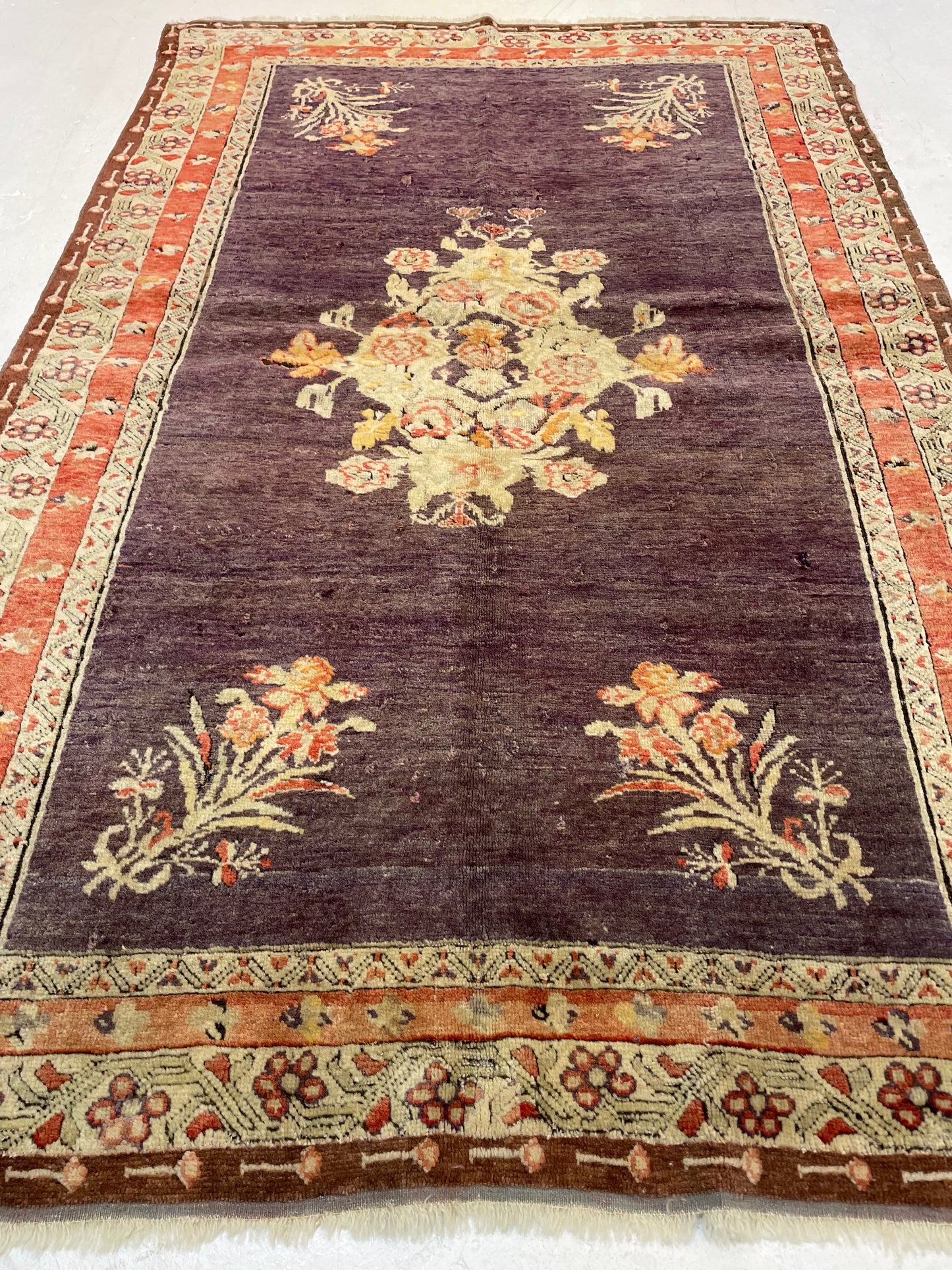 Hand-Knotted Wool Rug Turkish Oushak 3'4" x 5'2"