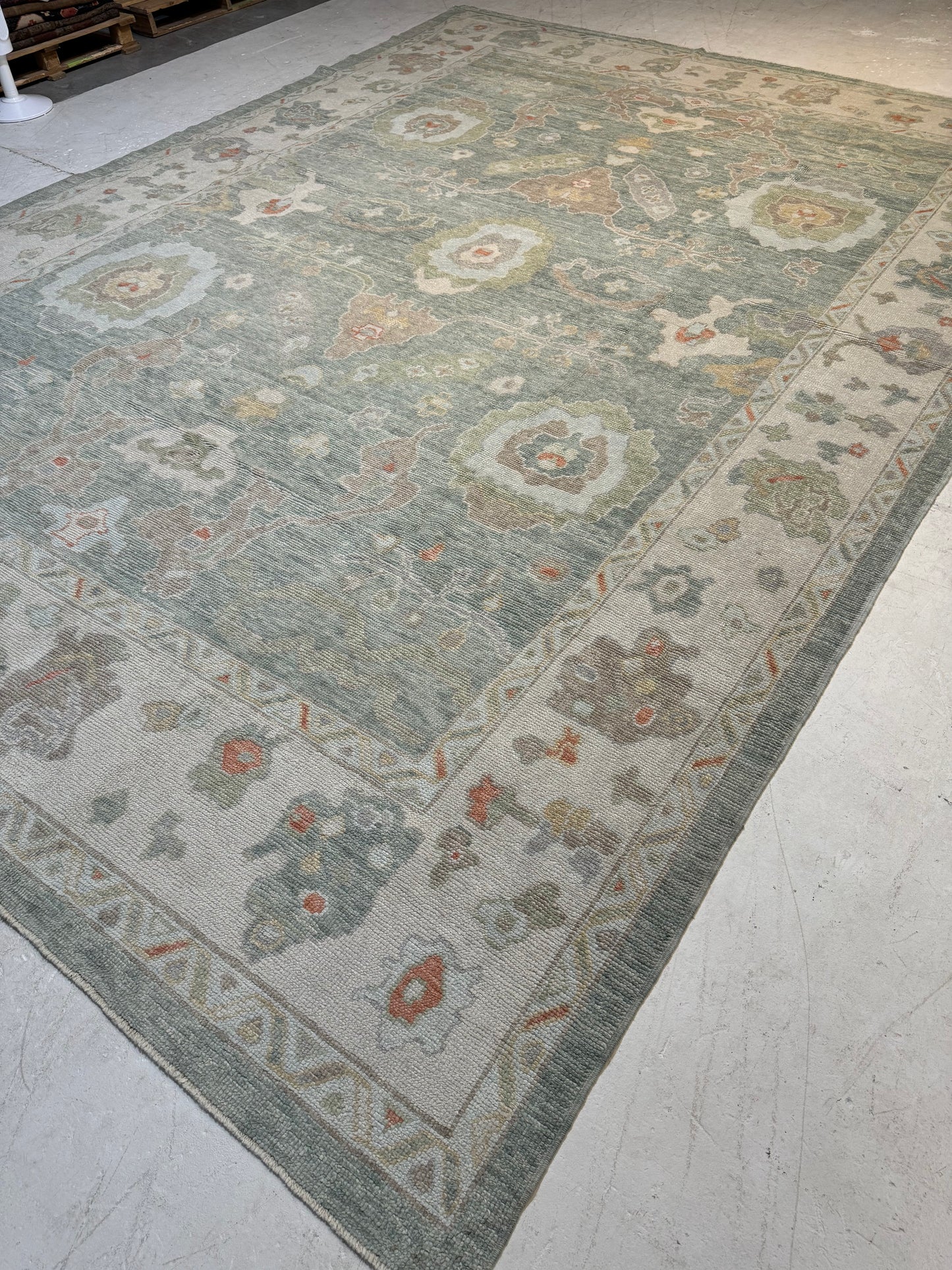 Hand-Knotted Wool Area Rug Turkish Oushak 10'4" x 14'7"