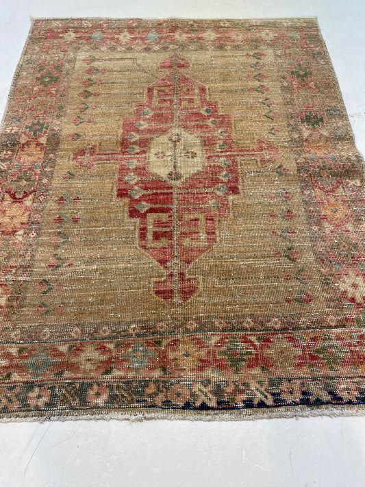 Hand-Knotted Wool Rug Turkish Oushak 3'7" x 4'8"