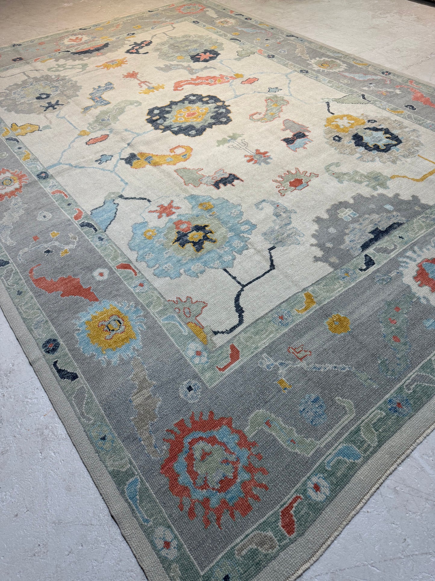 Hand-Knotted Wool Area Rug Turkish Oushak 10'2" x 13'10"