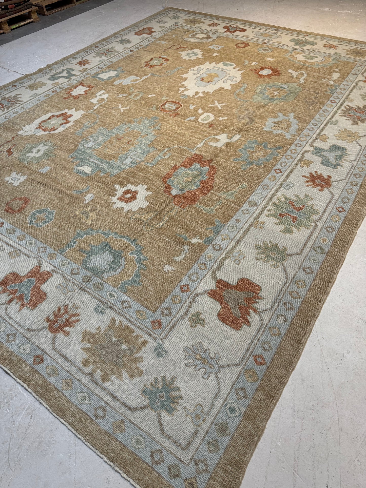 Hand-Knotted Wool Area Rug Turkish Oushak 10'1" x 13'8"