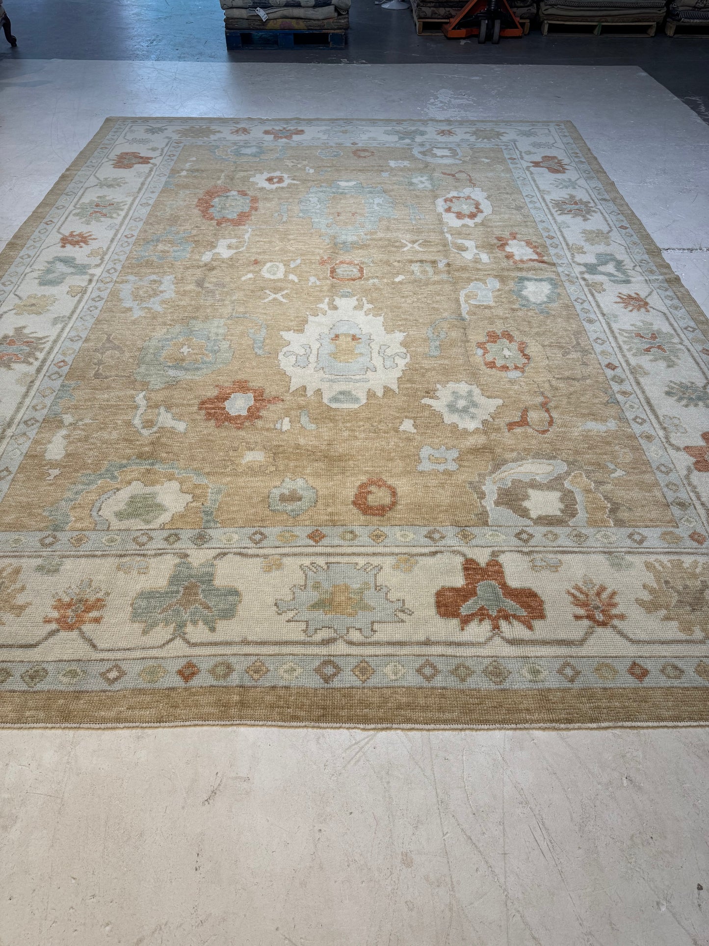 Hand-Knotted Wool Area Rug Turkish Oushak 10'1" x 13'8"