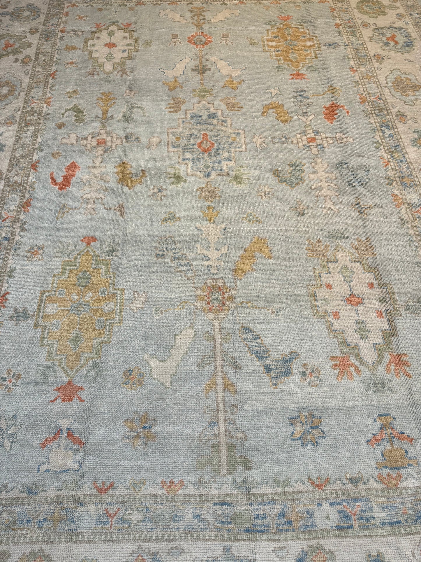 Hand-Knotted Wool Area Rug Turkish Oushak 9'5" x 12'8"