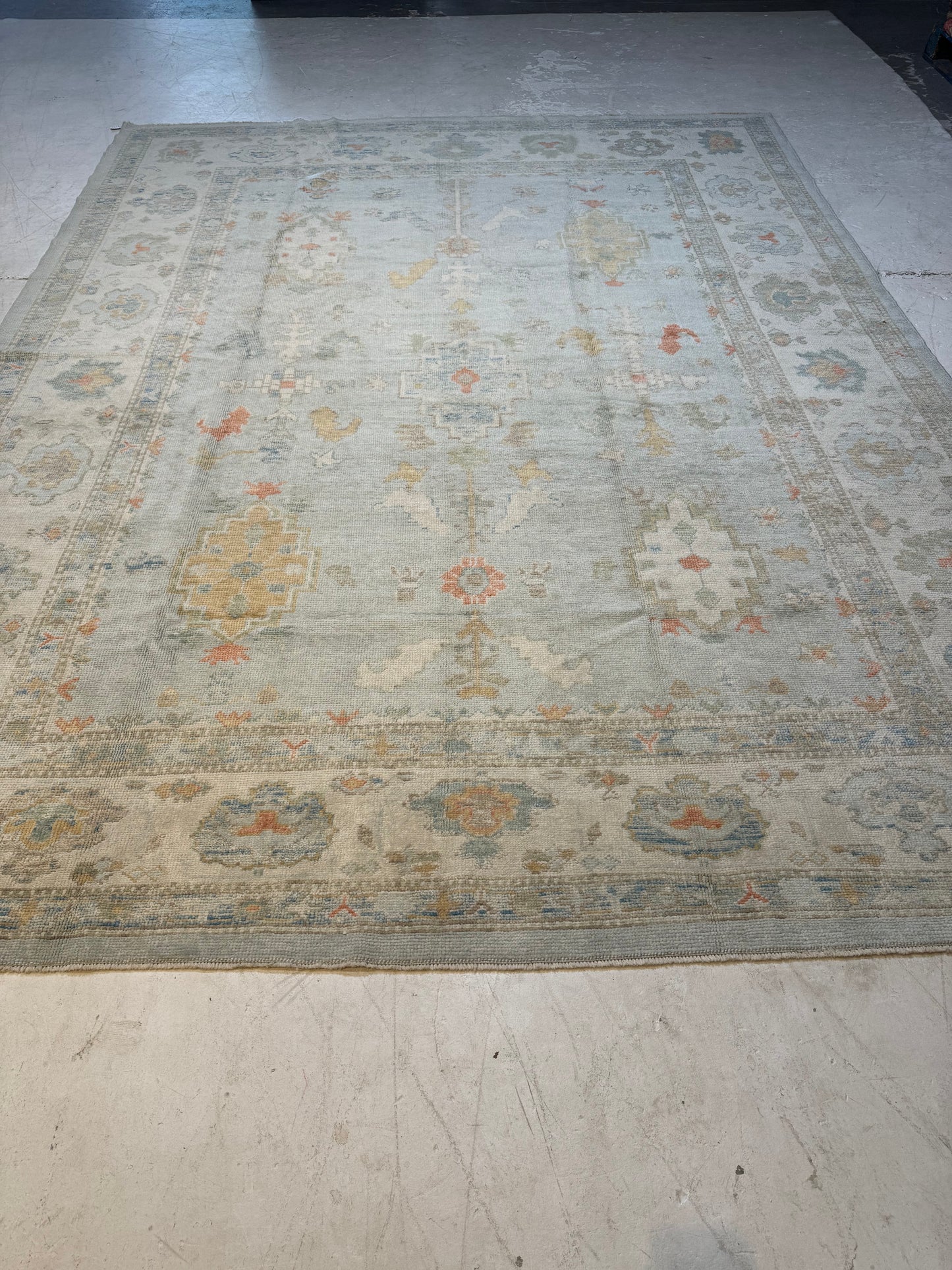 Hand-Knotted Wool Area Rug Turkish Oushak 9'5" x 12'8"