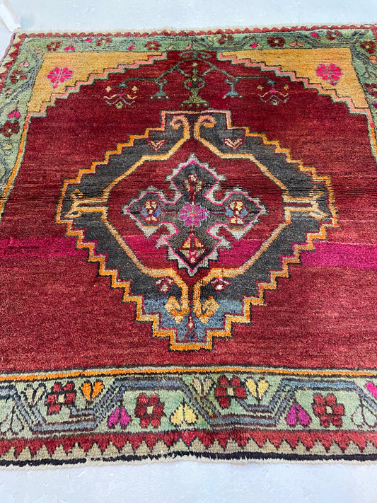 Hand-Knotted Wool Rug Turkish Oushak Square 3'7" x 3'7"