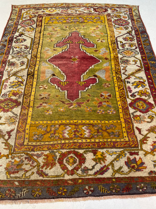 Hand-Knotted Wool Rug Turkish Oushak 3'1" x 4'4"