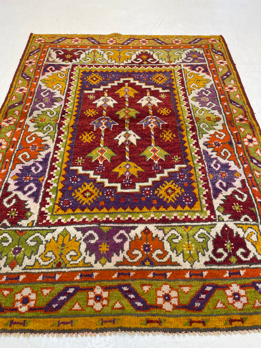 Hand-Knotted Wool Rug Turkish Oushak 2'11" x 4'
