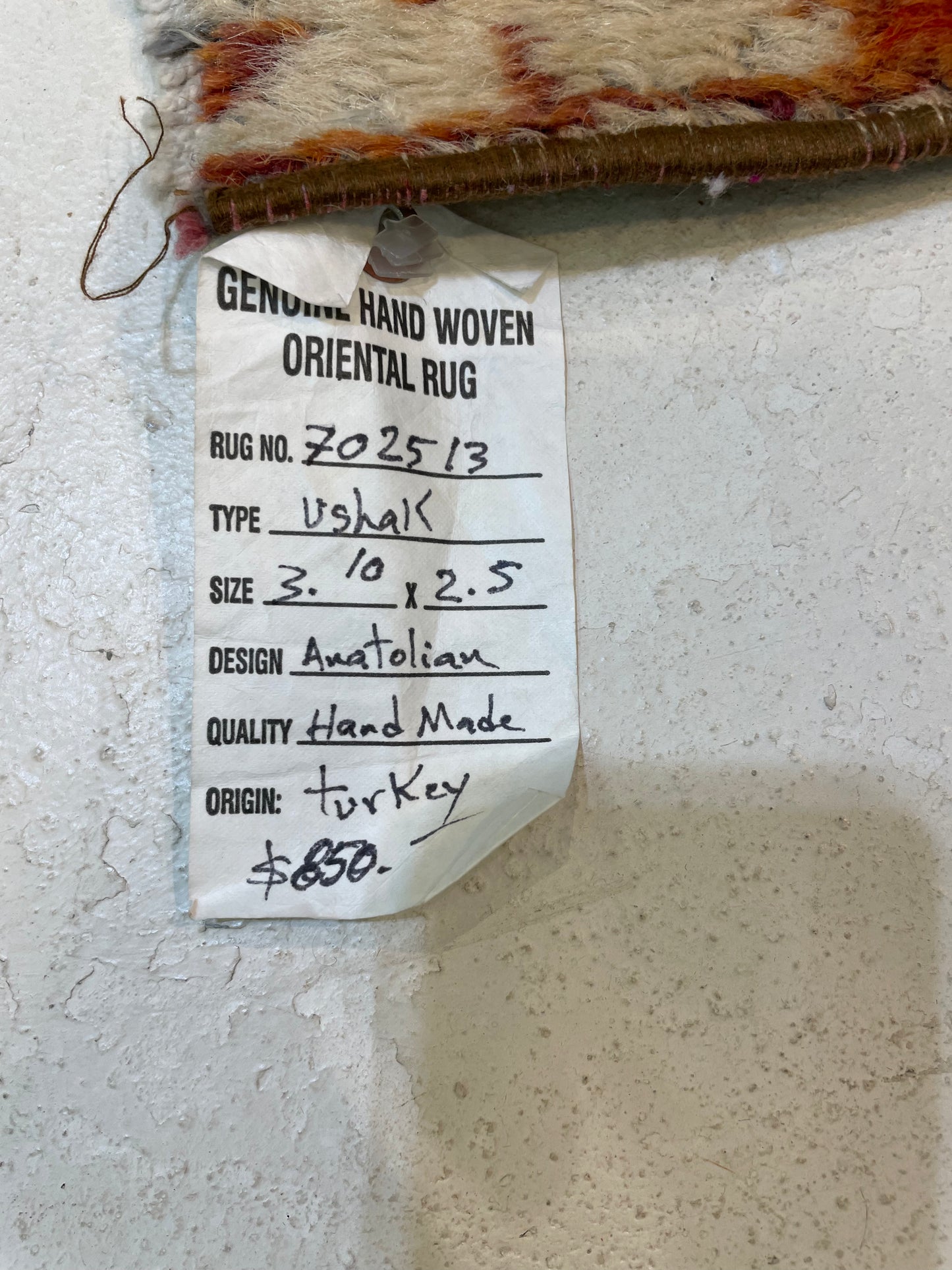 Hand-Knotted Wool Rug Turkish Oushak 2'5" x 3'10"