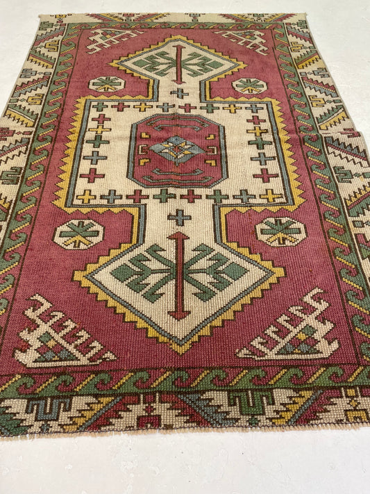 Hand-Knotted Wool Rug Turkish Oushak 3'4" x 4'9"