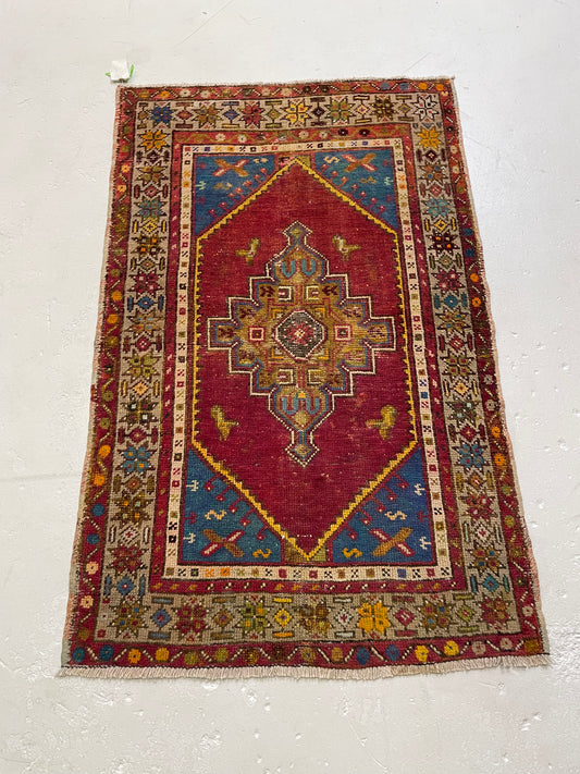 Hand-Knotted Wool Rug Turkish Oushak 2'8" x 4'3"