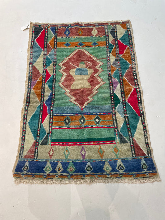Hand-Knotted Wool Rug Turkish Oushak 2'9" x 3'11"