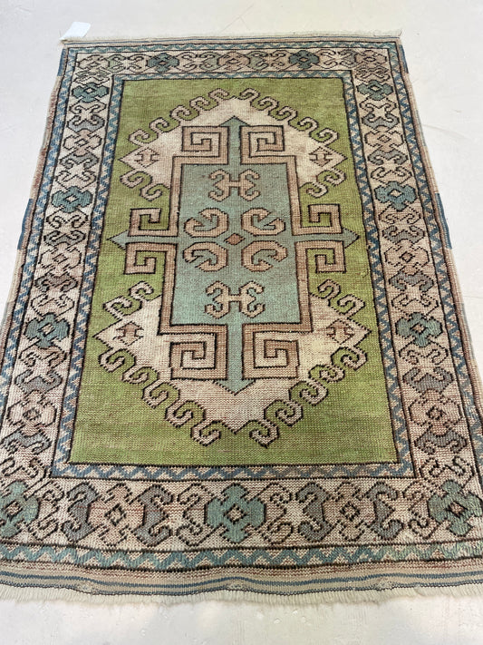 Hand-Knotted Wool Rug Turkish Oushak 2'11" x 4'4"