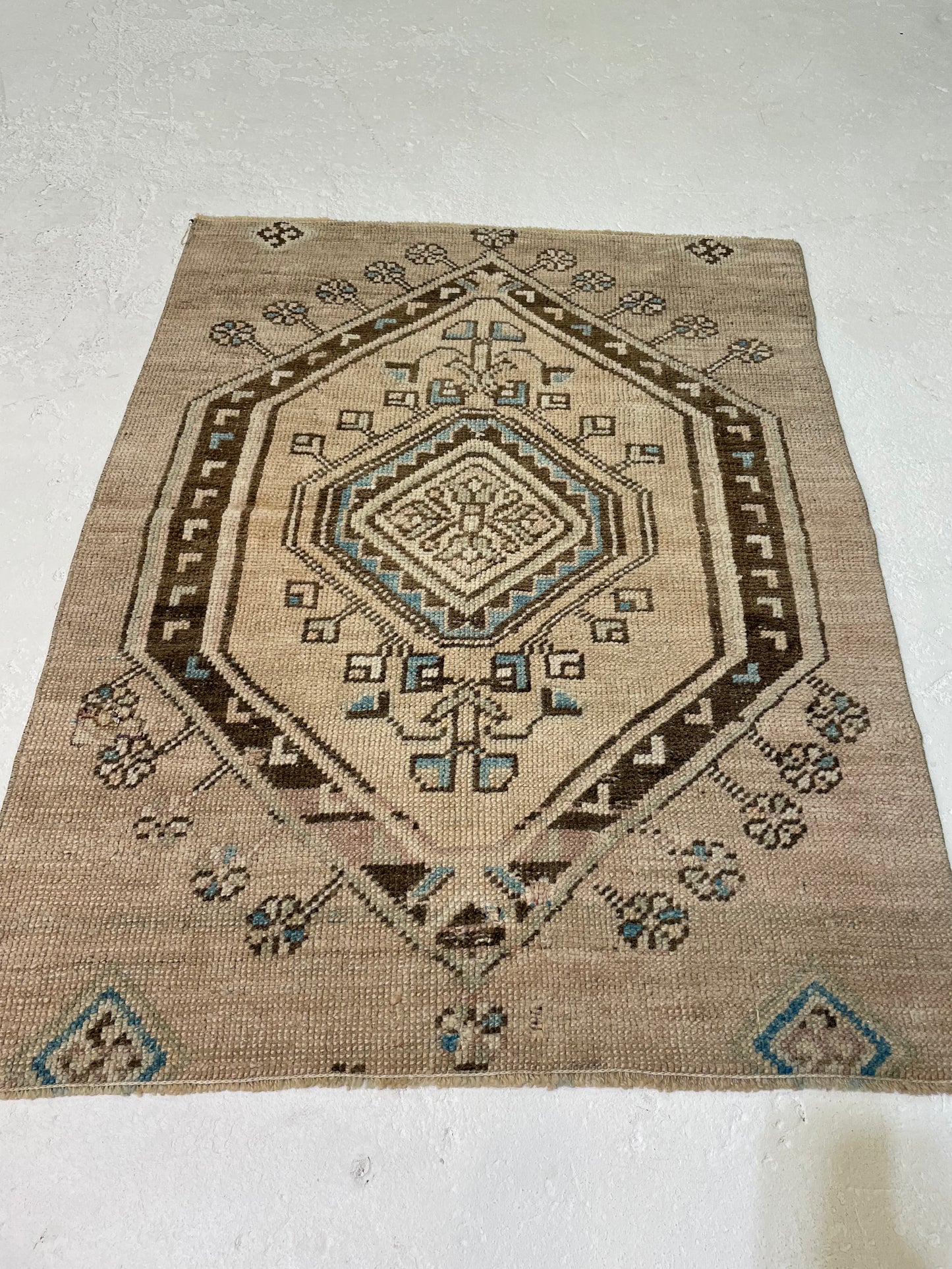 Hand-Knotted Wool Rug Turkish Oushak 2'9" x 3'5"