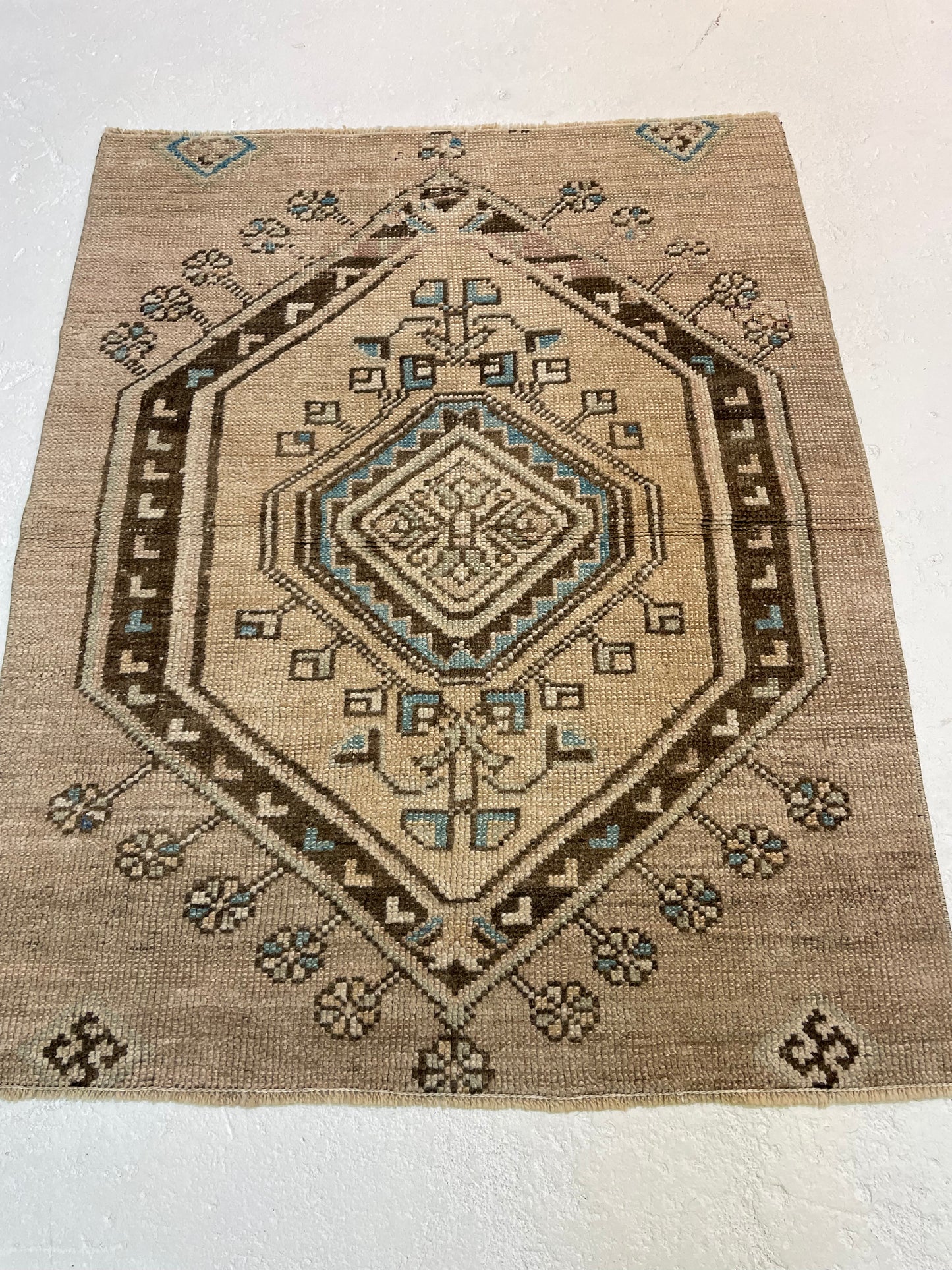 Hand-Knotted Wool Rug Turkish Oushak 2'9" x 3'5"