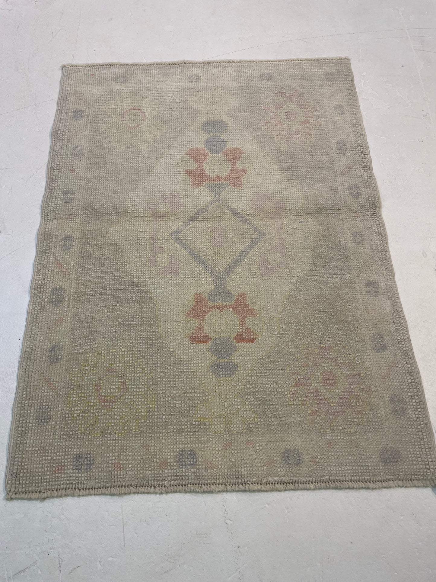 Hand-Knotted Wool Rug Turkish Oushak 2'9" x 3'8"