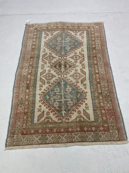 Hand-Knotted Wool Rug Turkish Oushak 3'4" x 4'8"