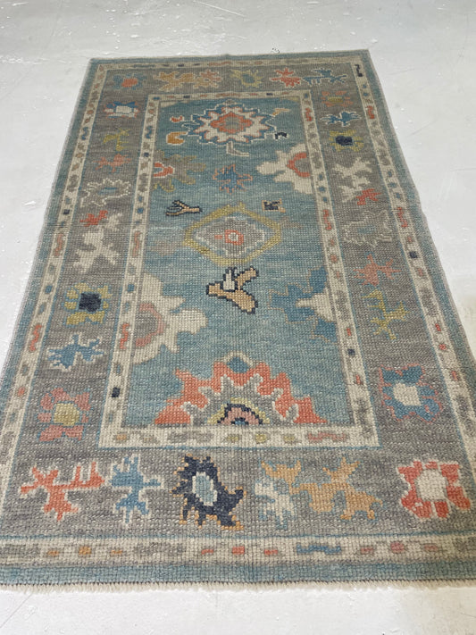 Hand-Knotted Wool Rug Turkish Oushak 2'10" x 4'9"