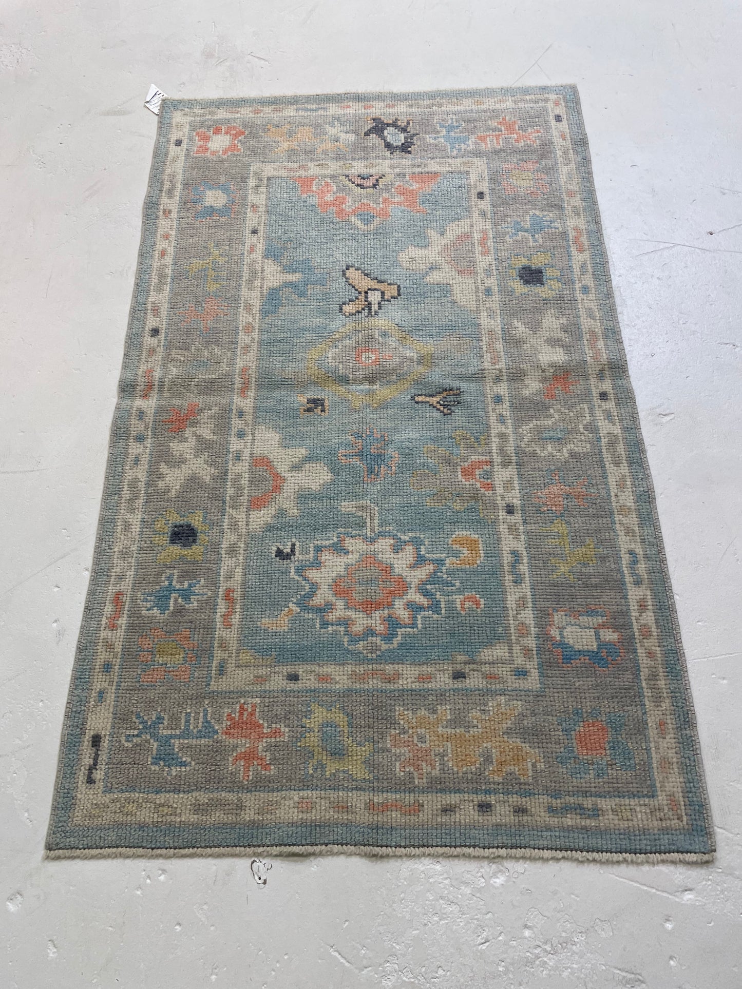 Hand-Knotted Wool Rug Turkish Oushak 2'10" x 4'9"