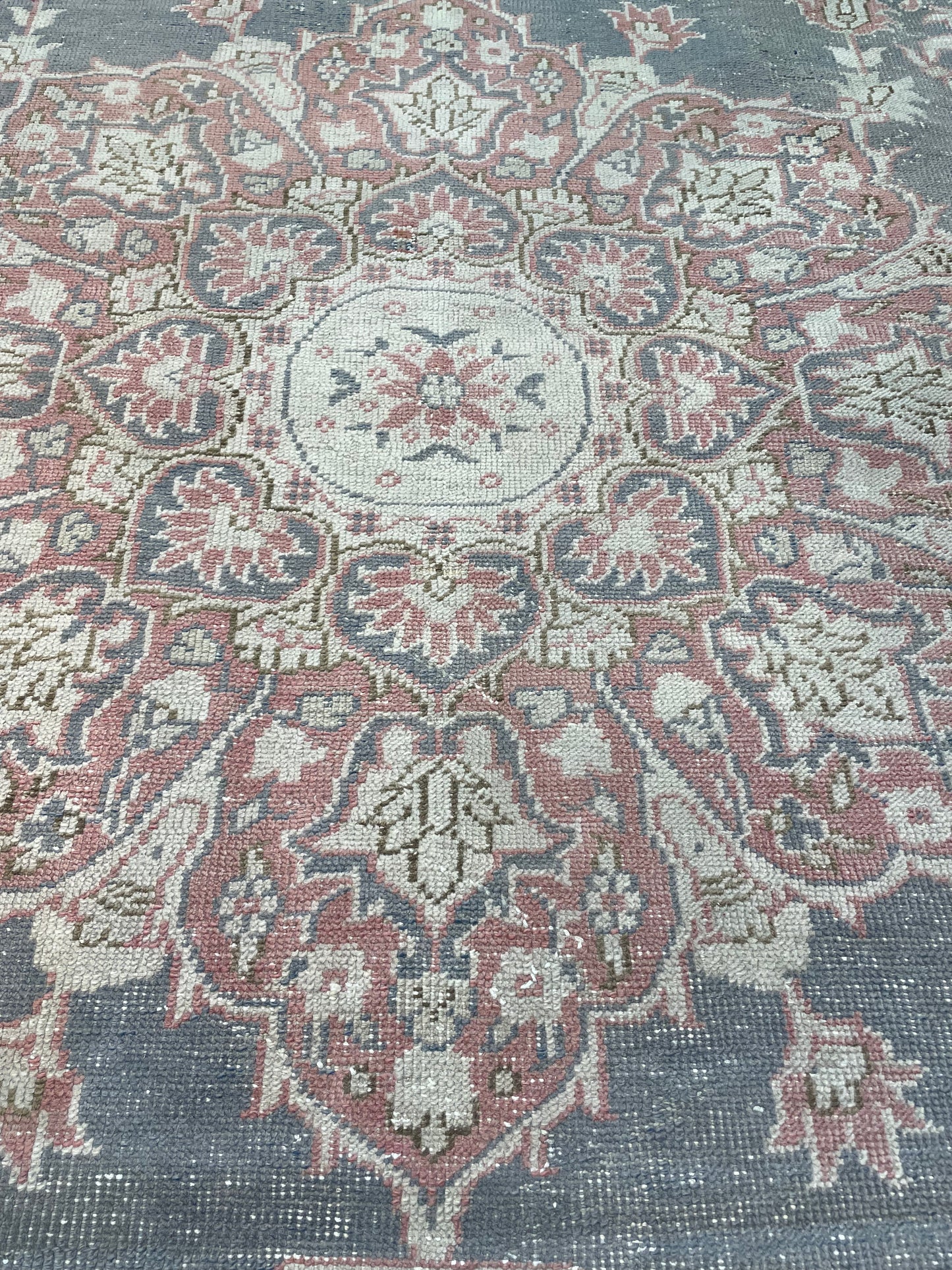 Antique Hand-Knotted Wool Rug Turkish Oushak 8'8" x 11'1"