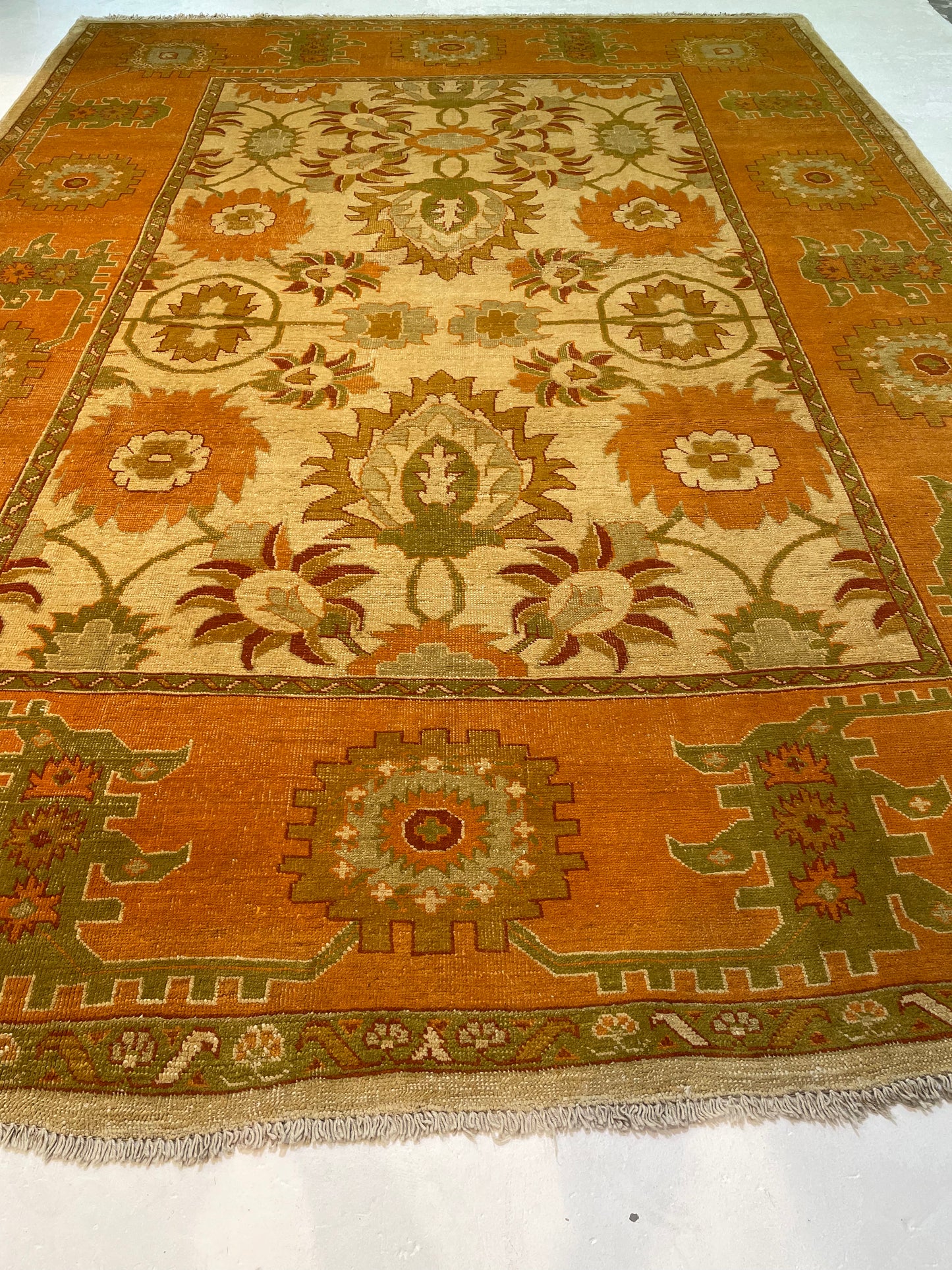 Hand-Knotted Wool Rug Turkish Oushak 9' x 12'