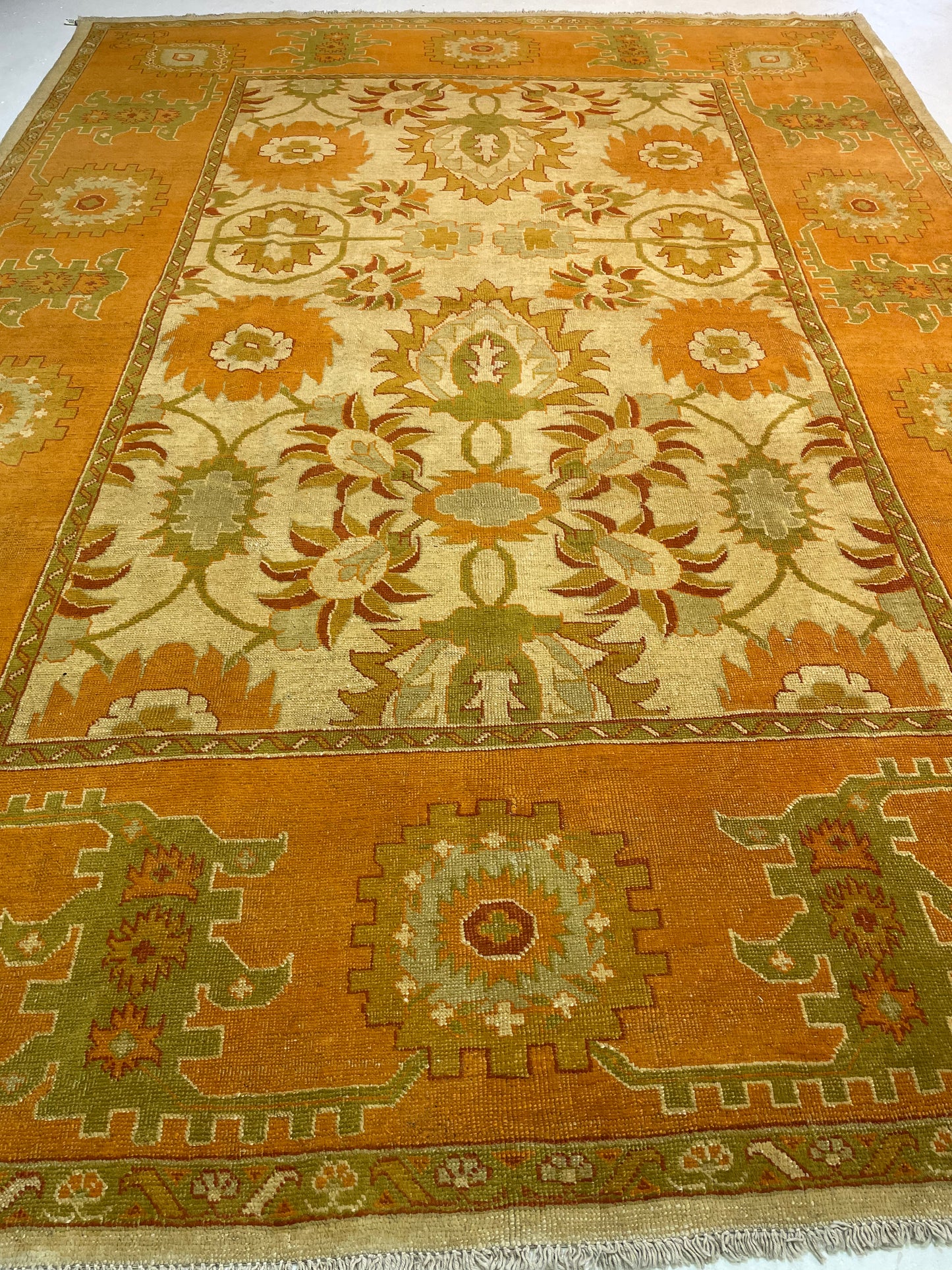 Hand-Knotted Wool Rug Turkish Oushak 9' x 12'