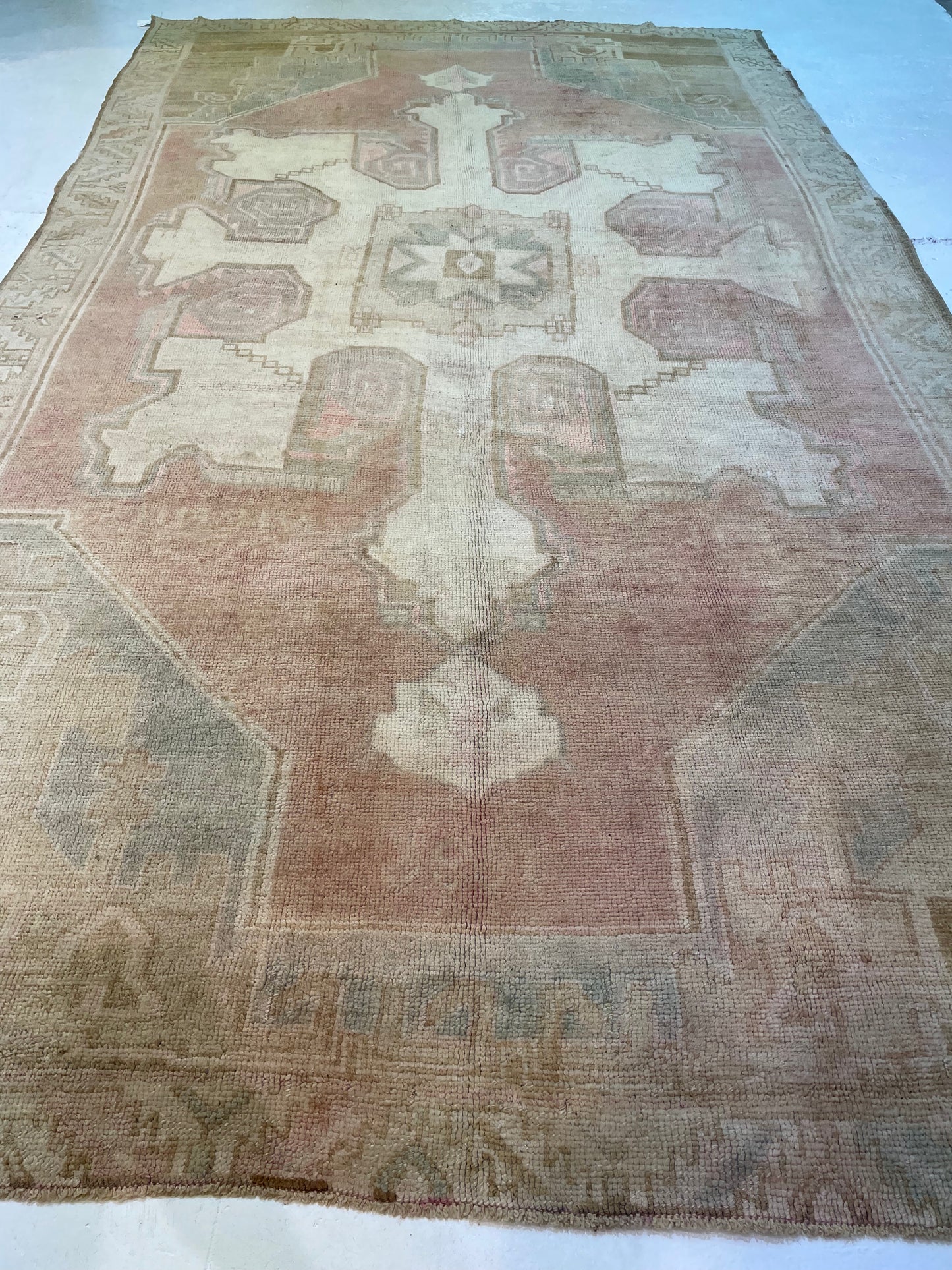 Hand-Knotted Wool Rug Turkish Oushak 7'2" x 12'3"