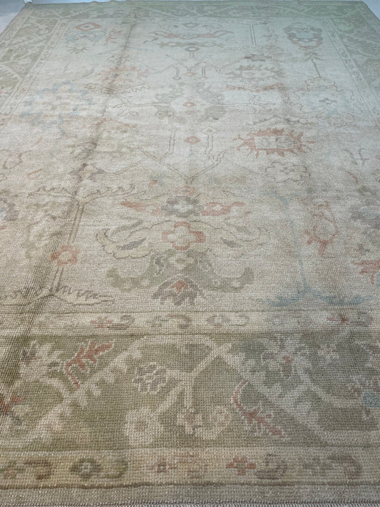 Hand-Knotted Wool Rug Turkish Oushak 8'5" x 10'9"