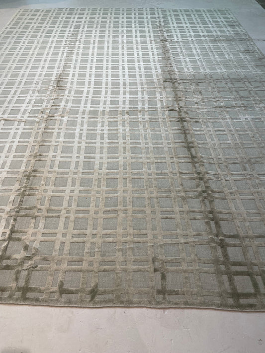 Hand-Knotted Wool Rug Indian Synthetic Silk 9'3" x 12'2"