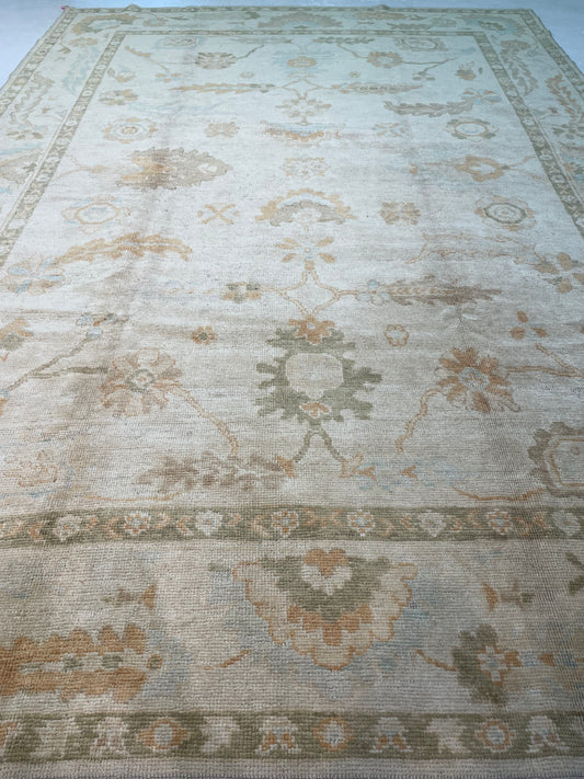 Hand-Knotted Wool Rug Turkish Oushak 9' x 12'8"