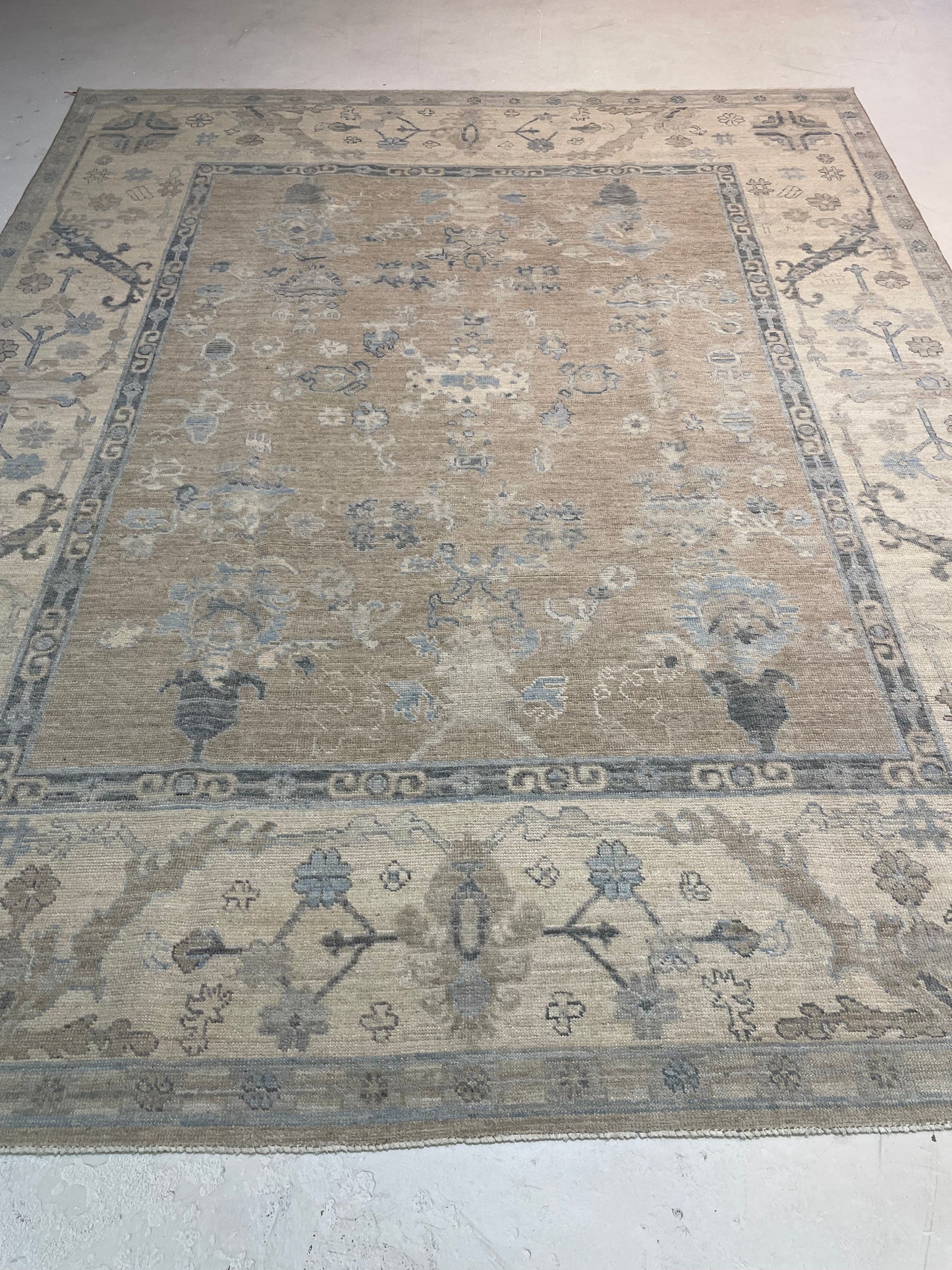 Hand-Knotted Wool Rug Turkish Oushak 8'1" x 9'11"