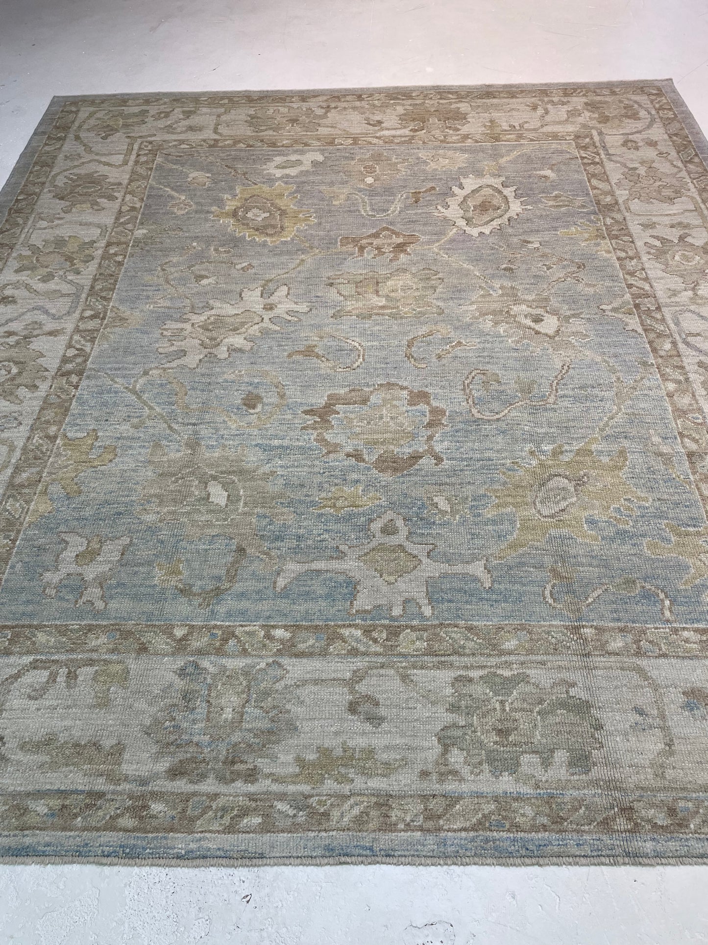 Hand-Knotted Wool Rug Turkish Oushak 8'5" x 9'5"