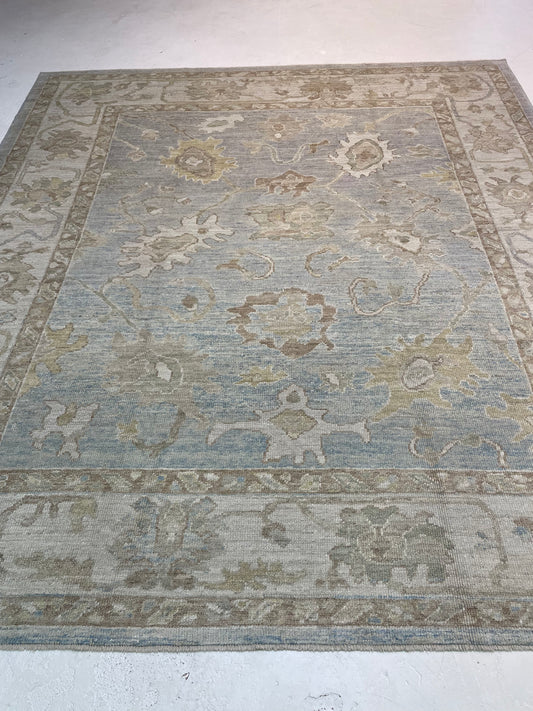 Hand-Knotted Wool Rug Turkish Oushak 8'5" x 9'5"