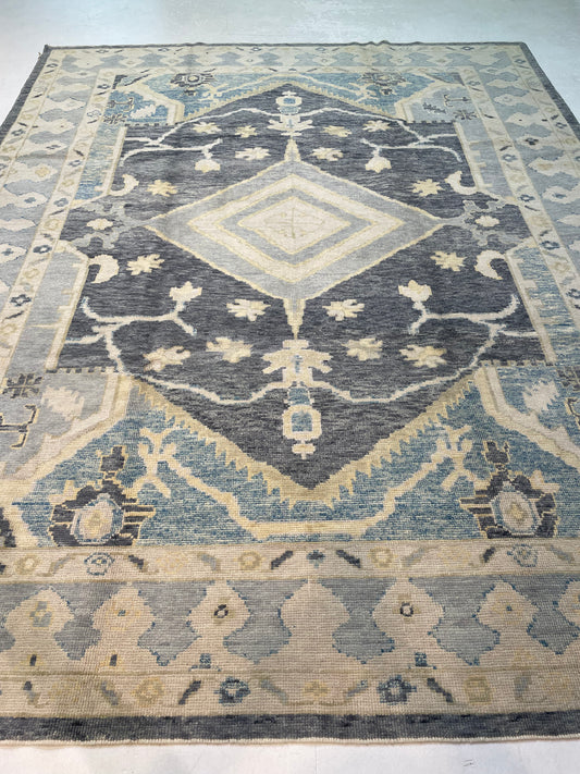 Hand-Knotted Wool Rug Turkish Oushak 9'2" x 11'7"