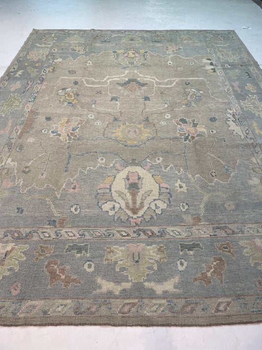 Hand-Knotted Wool Rug Turkish Oushak 8'8" x 11'11"