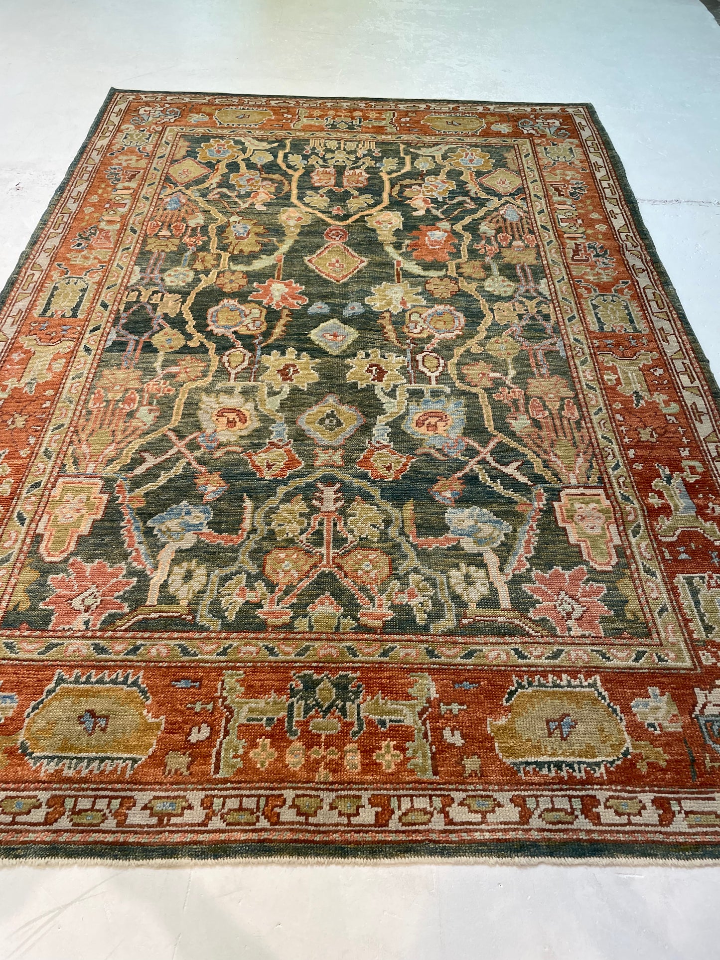 Hand-Knotted Wool Rug Turkish Oushak 7' x 10'