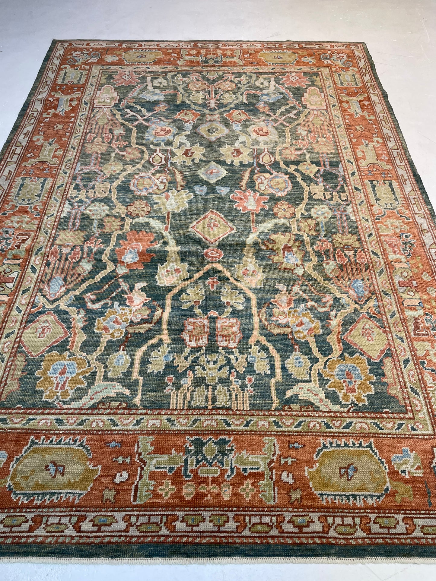 Hand-Knotted Wool Rug Turkish Oushak 7' x 10'