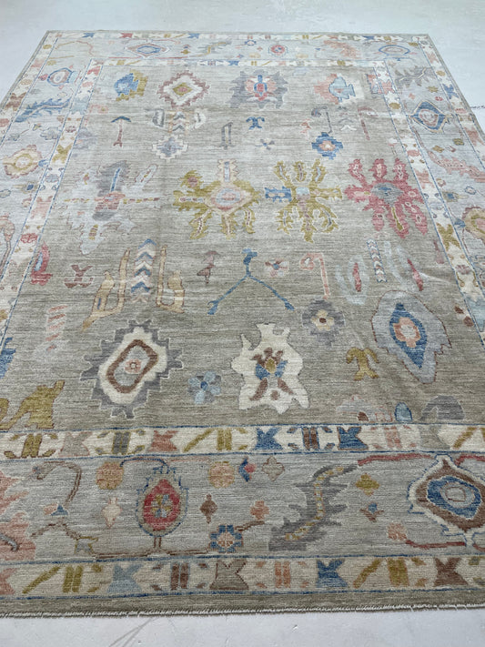 Hand-Knotted Wool Rug Turkish Oushak 8'2" x 10'10"