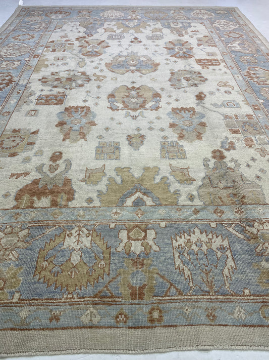 Hand-Knotted Wool Rug Turkish Oushak 9' x 12'4"