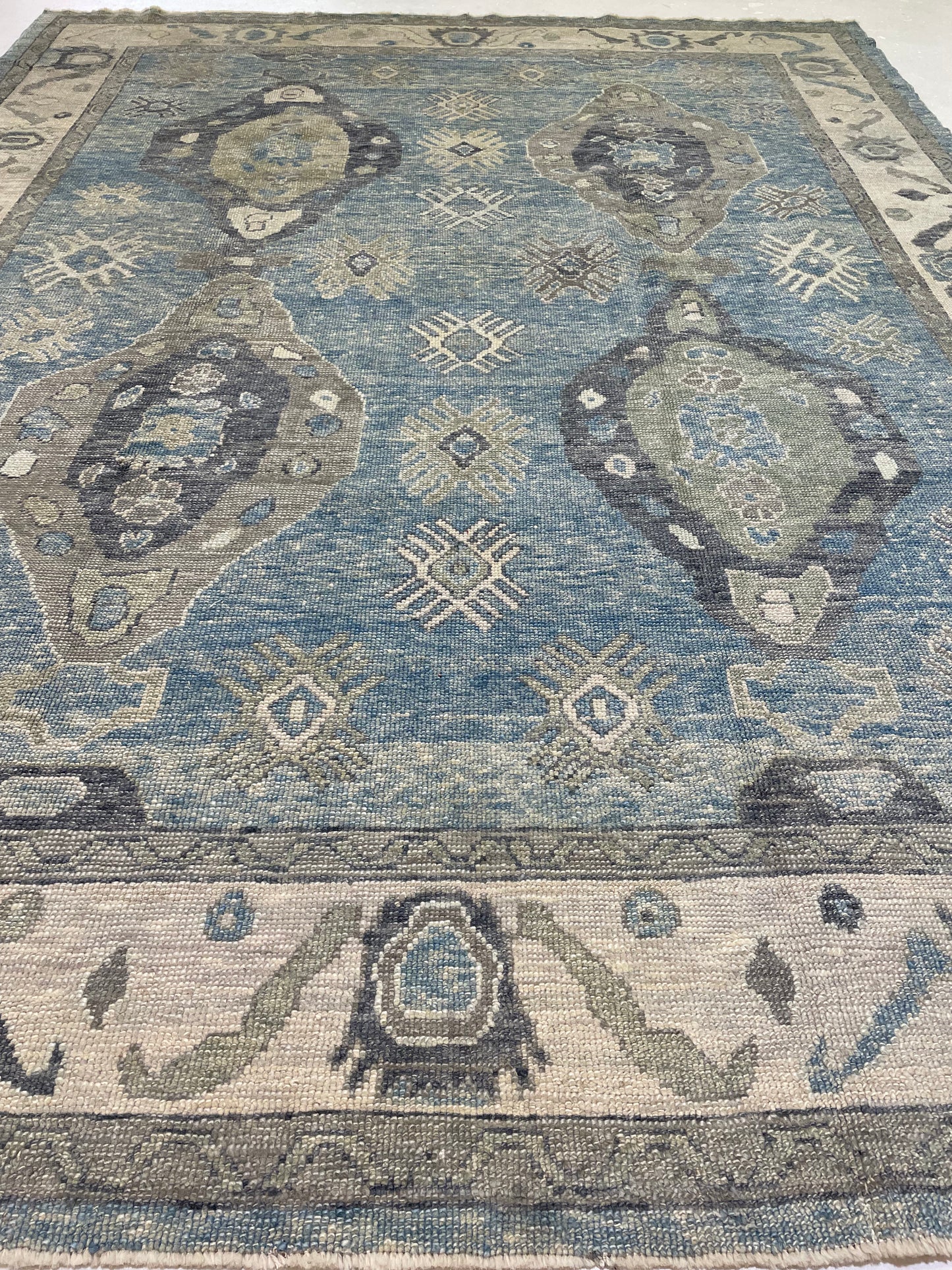 Hand-Knotted Wool Rug Turkish Oushak 9'3" x 12