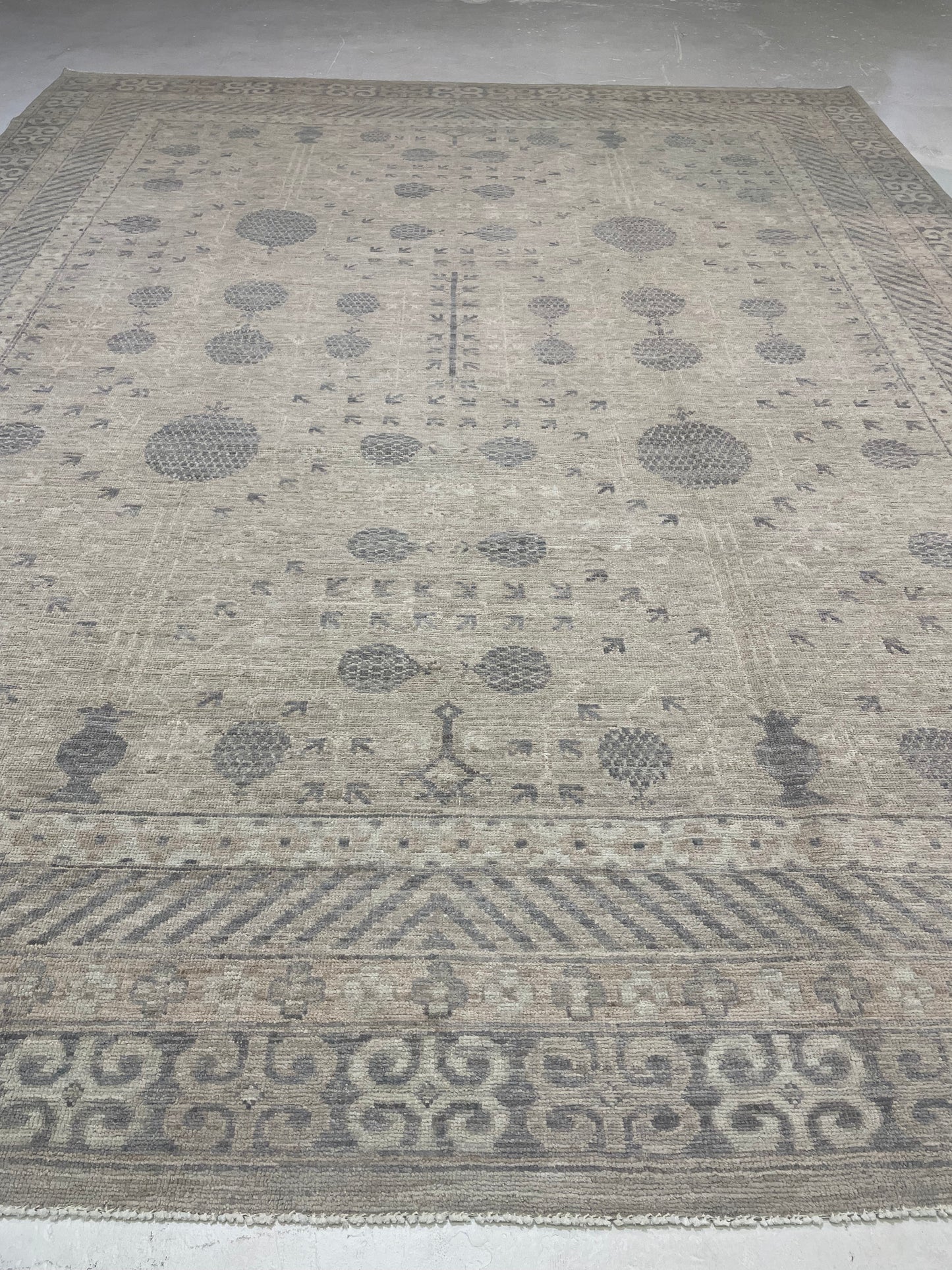 Hand-Knotted Wool Rug Afghani Khotan 9'7" x 11'8"