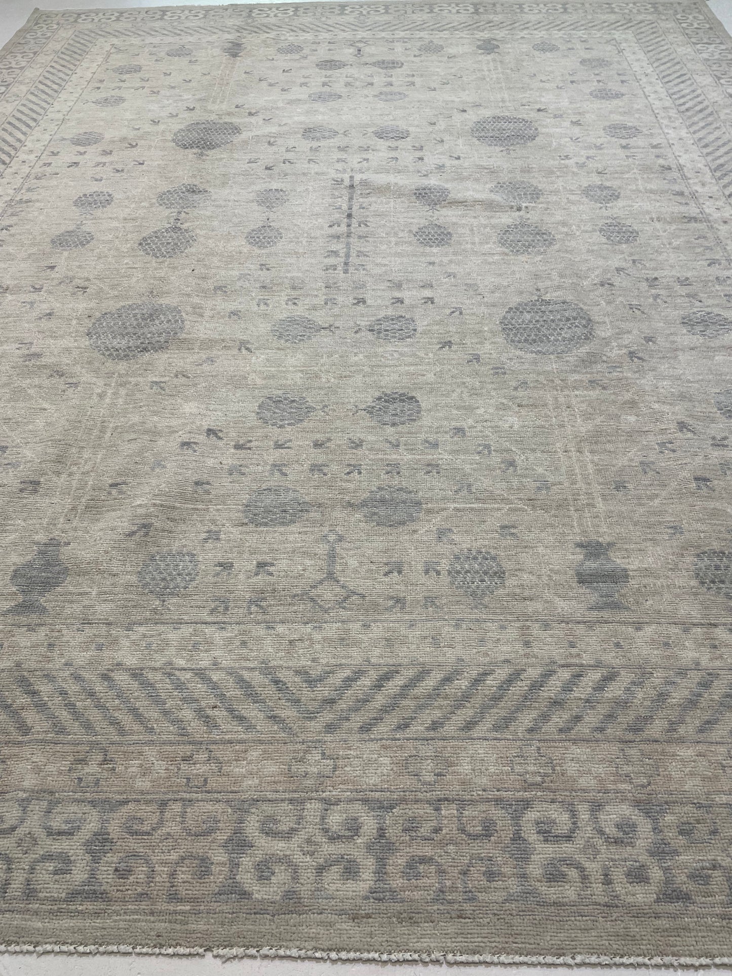 Hand-Knotted Wool Rug Afghani Khotan 9'7" x 11'8"