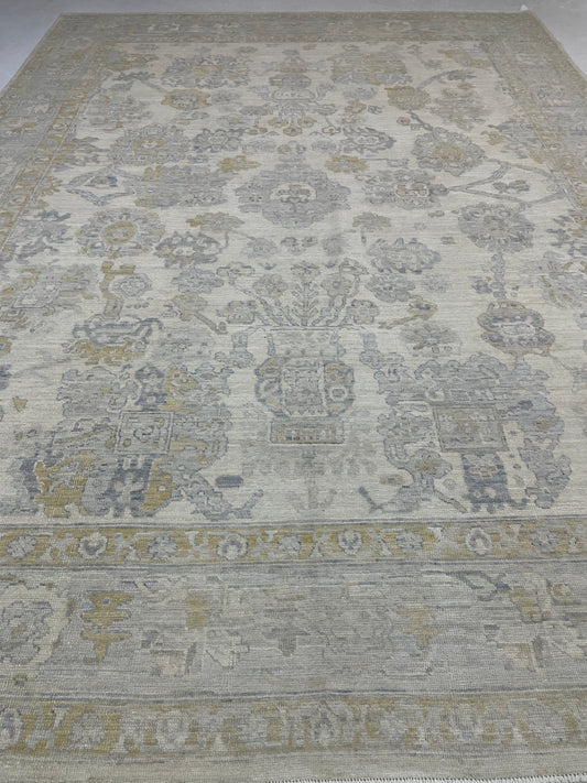 Hand-Knotted Wool Rug Turkish Oushak 8'7" x 11'8"