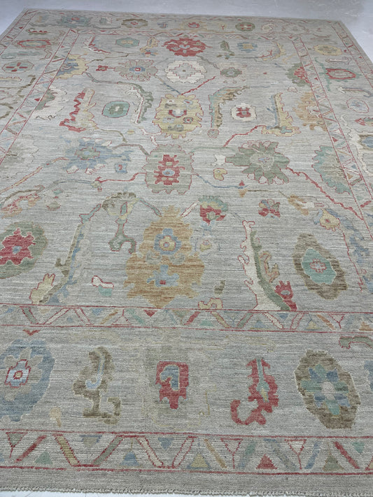 Hand-Knotted Wool Rug Turkish Oushak 9' x 11'7"