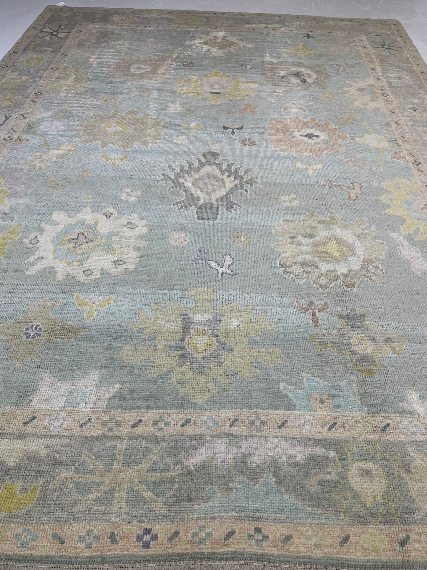 Hand-Knotted Wool Rug Turkish Oushak 9' x 11'11"