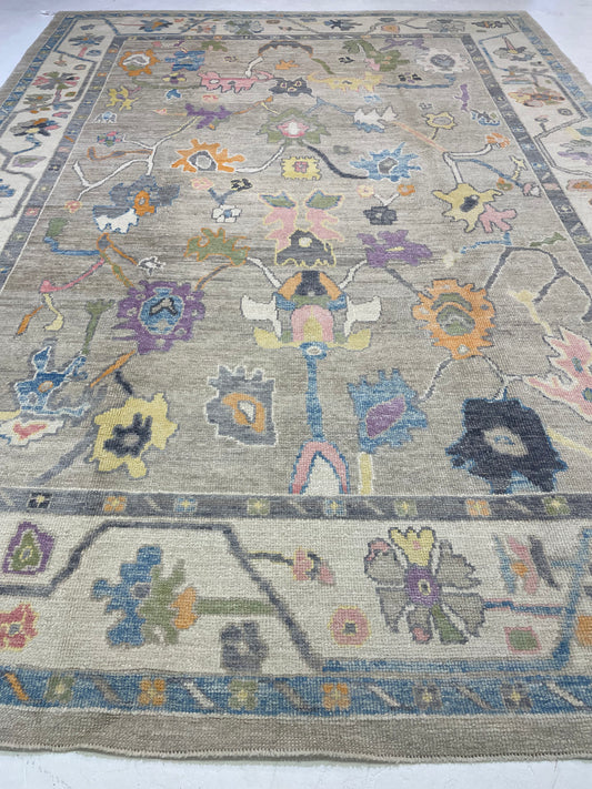 Hand-Knotted Wool Rug Turkish Oushak 9'2" x 12'8"