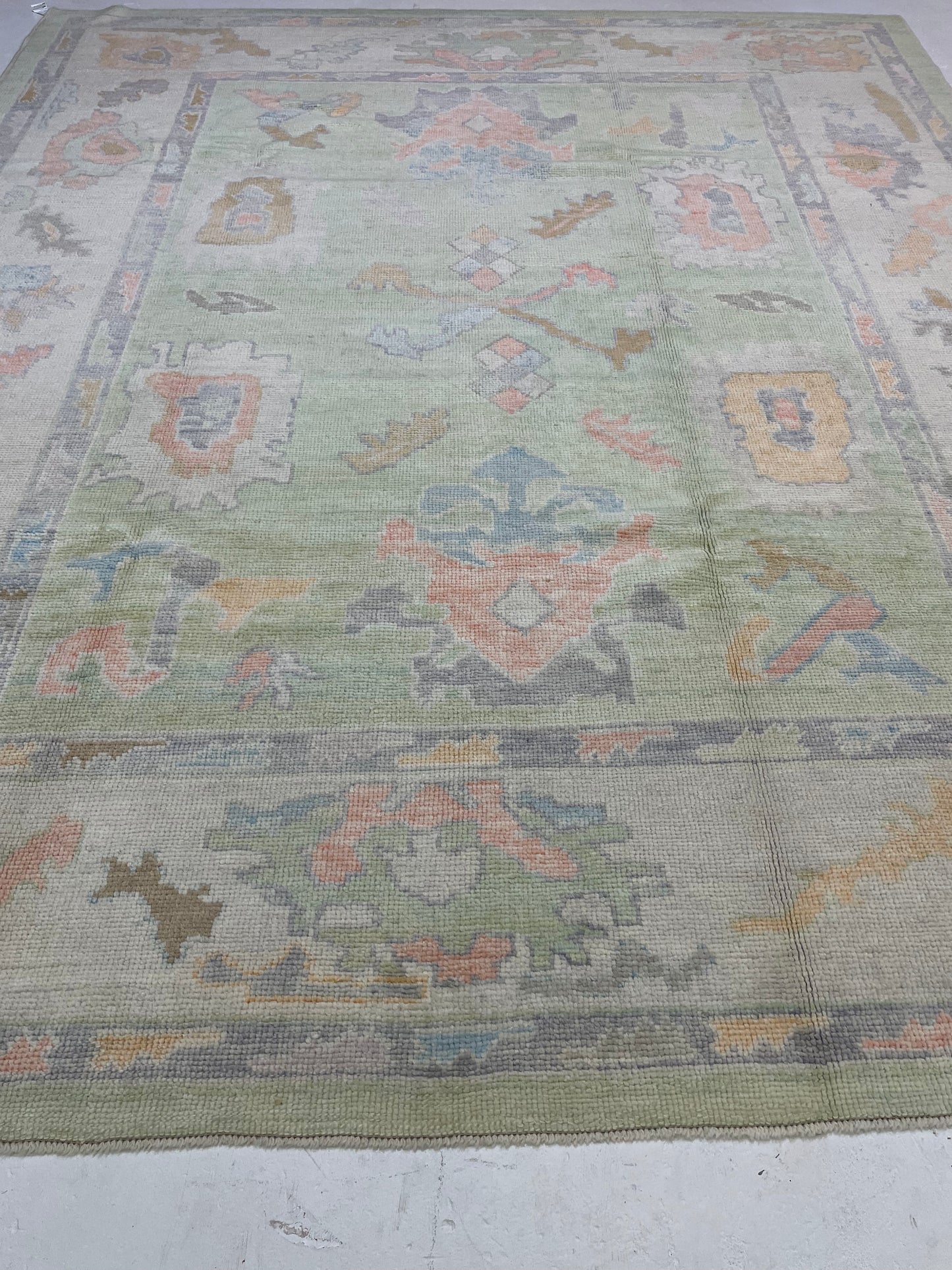 Hand-Knotted Wool Rug Turkish Oushak 8'2" x 9'9"