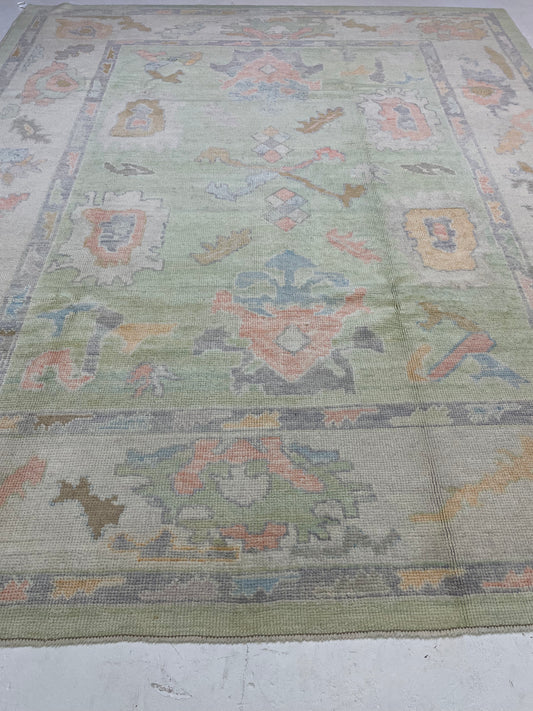 Hand-Knotted Wool Rug Turkish Oushak 8'2" x 9'9"